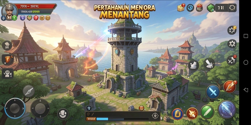 Screenshot gameplay Tower Defense yang mendebarkan dan penuh strategi.