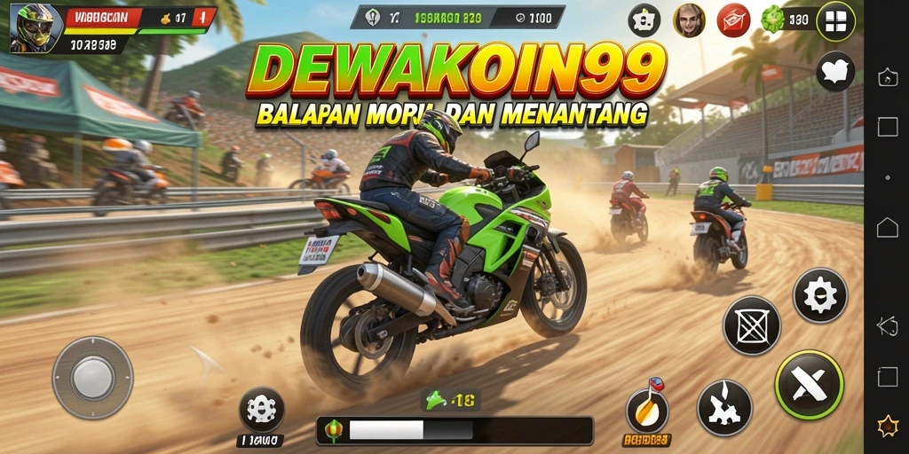 Gameplay seru dari DEWAKOIN99 yang menampilkan balapan motor menantang.