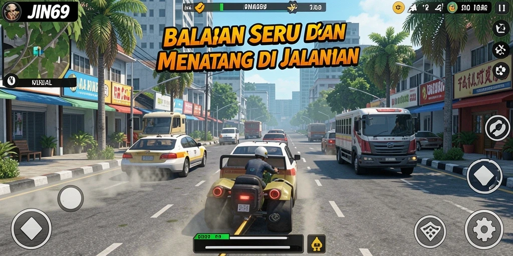 Tampilan gameplay menegangkan saat balapan di lintasan dengan mobil cepat.