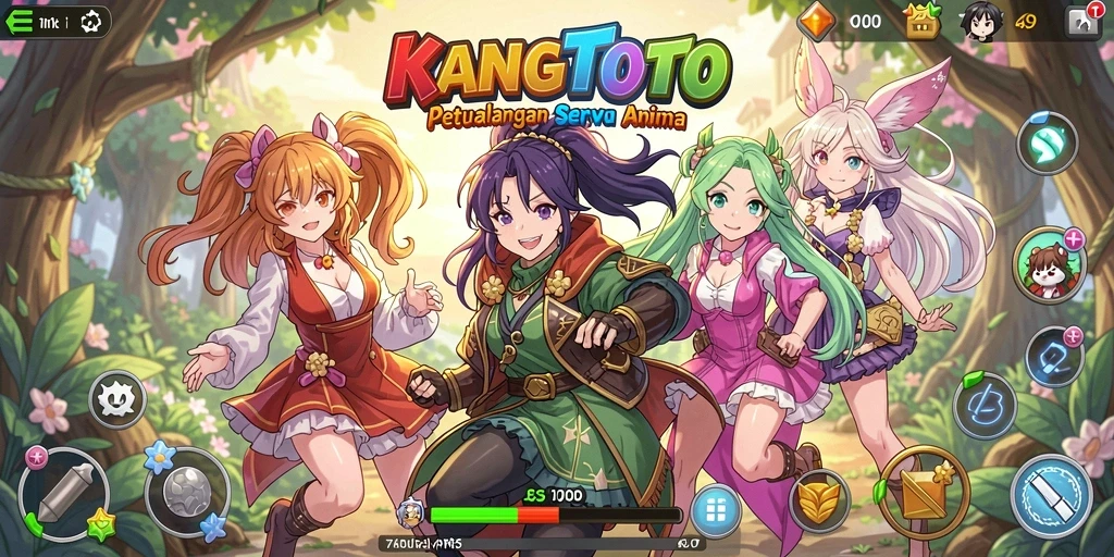 Screenshot gameplay KANGTOTO yang menampilkan karakter anime beraksi.