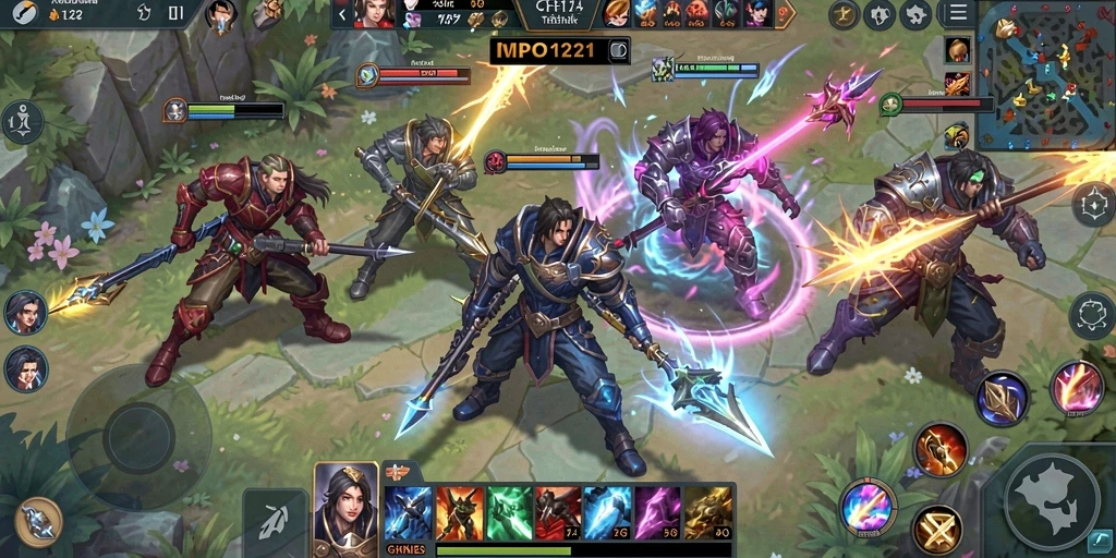 Screenshot MPO1221 menampilkan intensitas pertempuran tim MOBA.