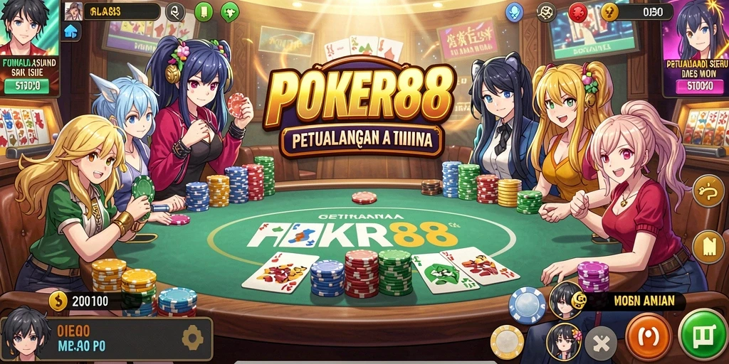 Tampilan gameplay POKER88 dengan karakter anime yang menawan.