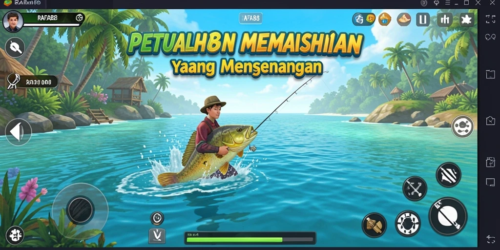Tampilan gameplay RAFA88 yang menarik saat memancing di danau.