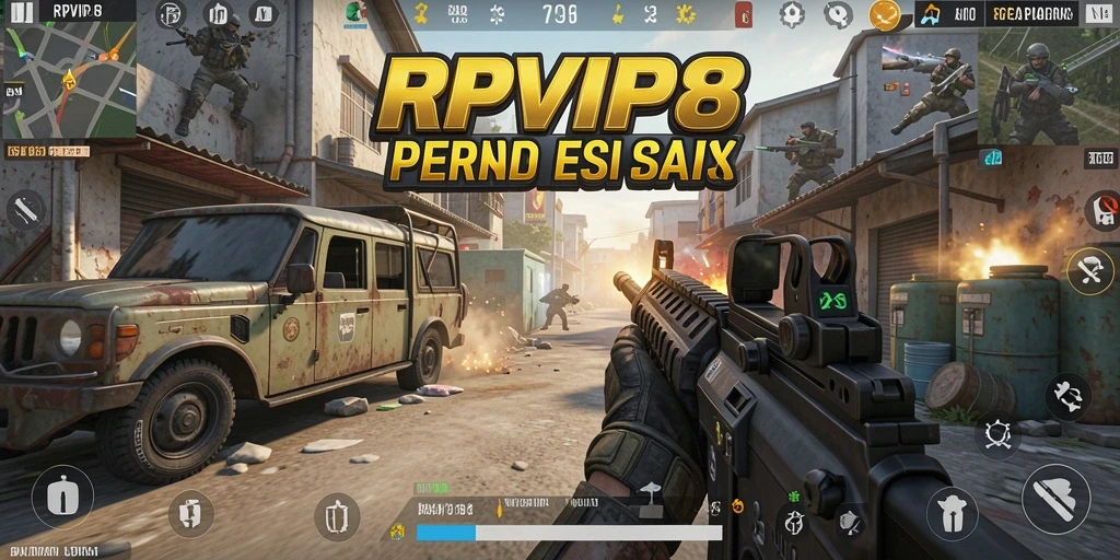 Tampilan gameplay mendebarkan dalam RPVIP8 menunjukkan pertempuran FPS yang intens.