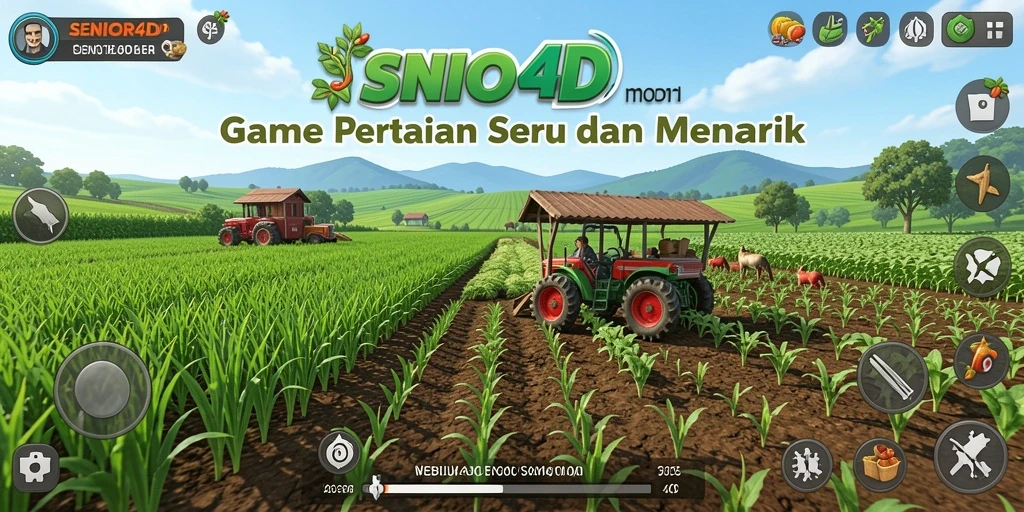 Screenshot gameplay <strong>SENIOR4D</strong> yang menunjukkan aktivitas bertani yang menyenangkan.