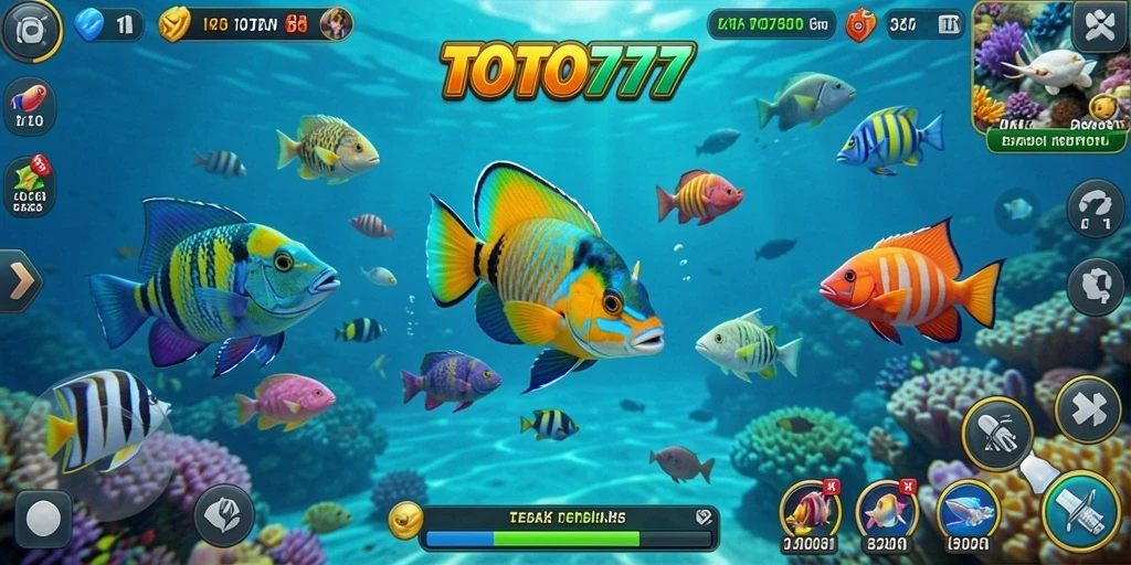 Screenshot gameplay TOTO777 menampilkan keseruan menembak ikan.
