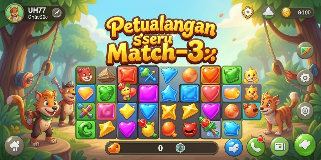 Tampilan gameplay UH77 yang seru dalam permainan Match-3.