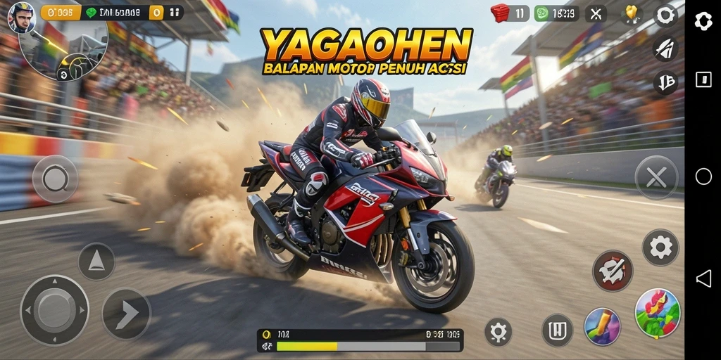 Tampilan gameplay YAGAOHEN yang menegangkan dalam balapan motor.